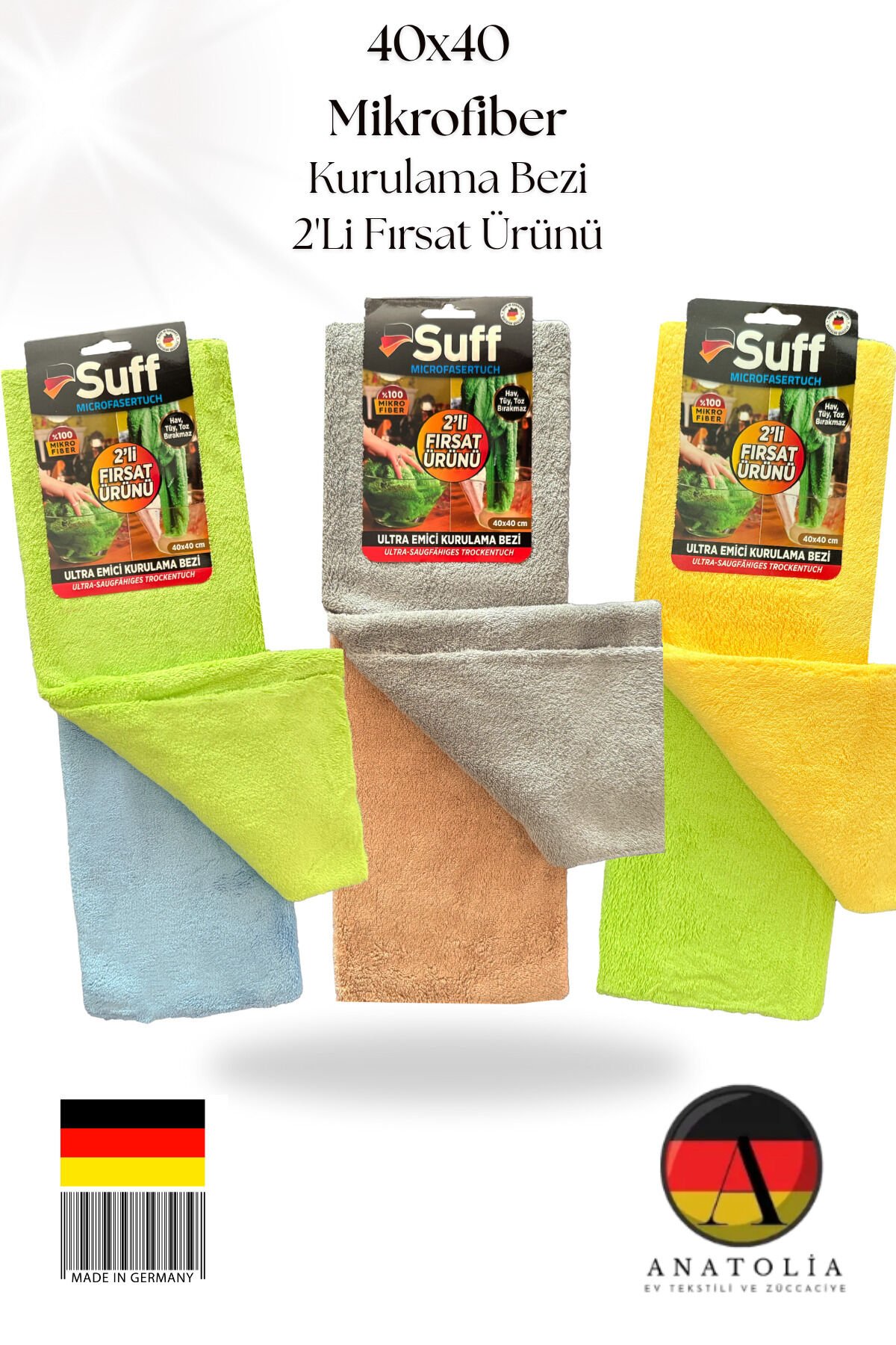 2'li Fırsat Ürünü Mikrofiber Kurulama Yüzey Bezi 40*40