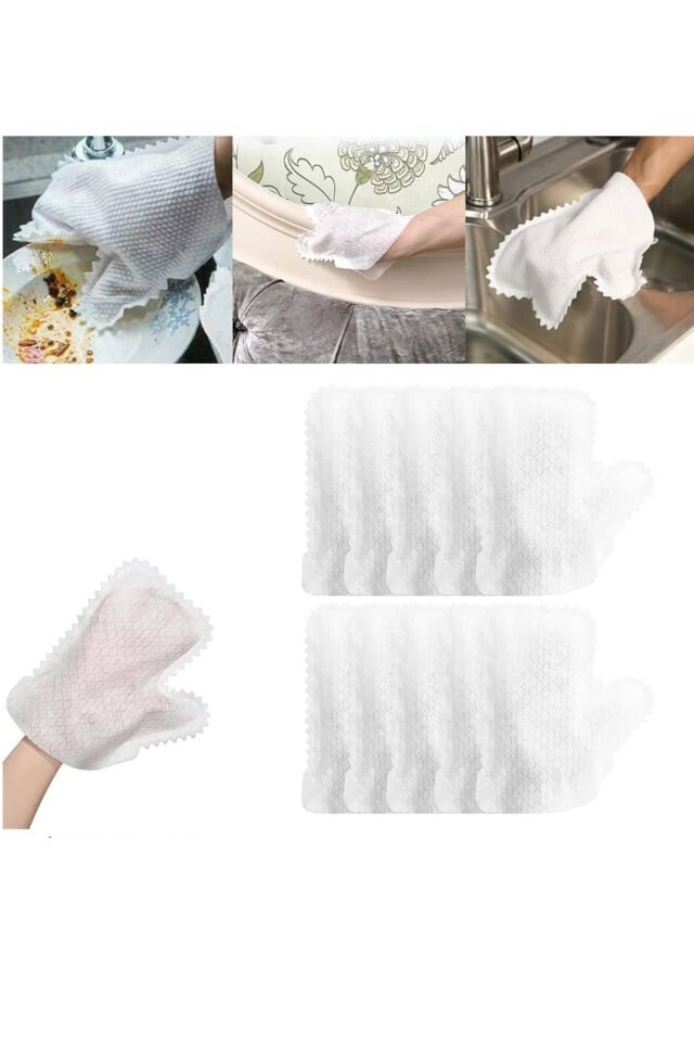 10'lu Çok Amaçlı Temizlik Eldiveni Paket Toz Alma Bezi Hassas Temizlik ve Hijyen Eldiveni Beyaz