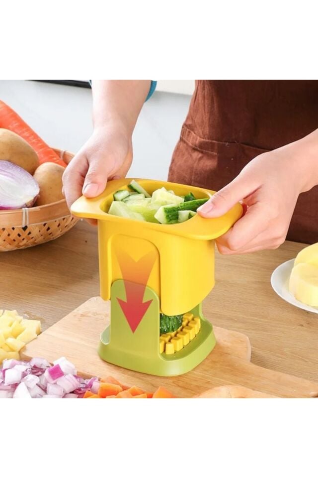 Mutfak Sebze Doğrayıcı ve Dilimleyici, Hazneli Hızlı Manuel Gıda Dilimleyici, Sarı ve Beyaz