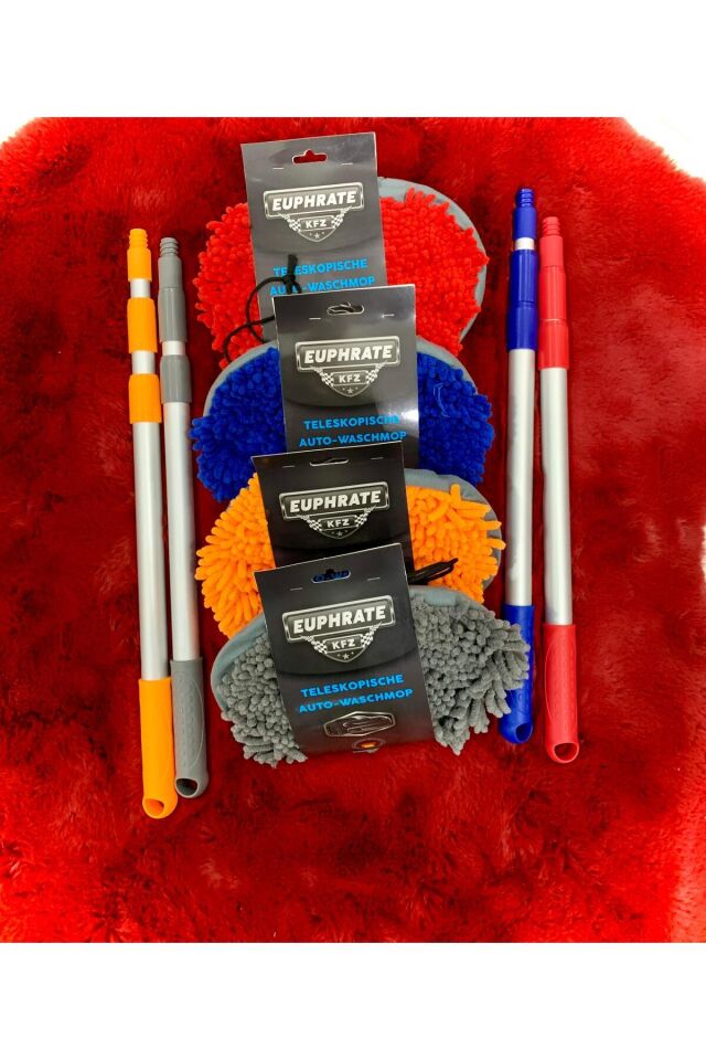 Suff Mikrofiber Teleskopik Araba Yıkama Fırçası - Araba Mopu ( 1 Mop Ve 1 Sopa Set) mavi yeşil kırmızı gri