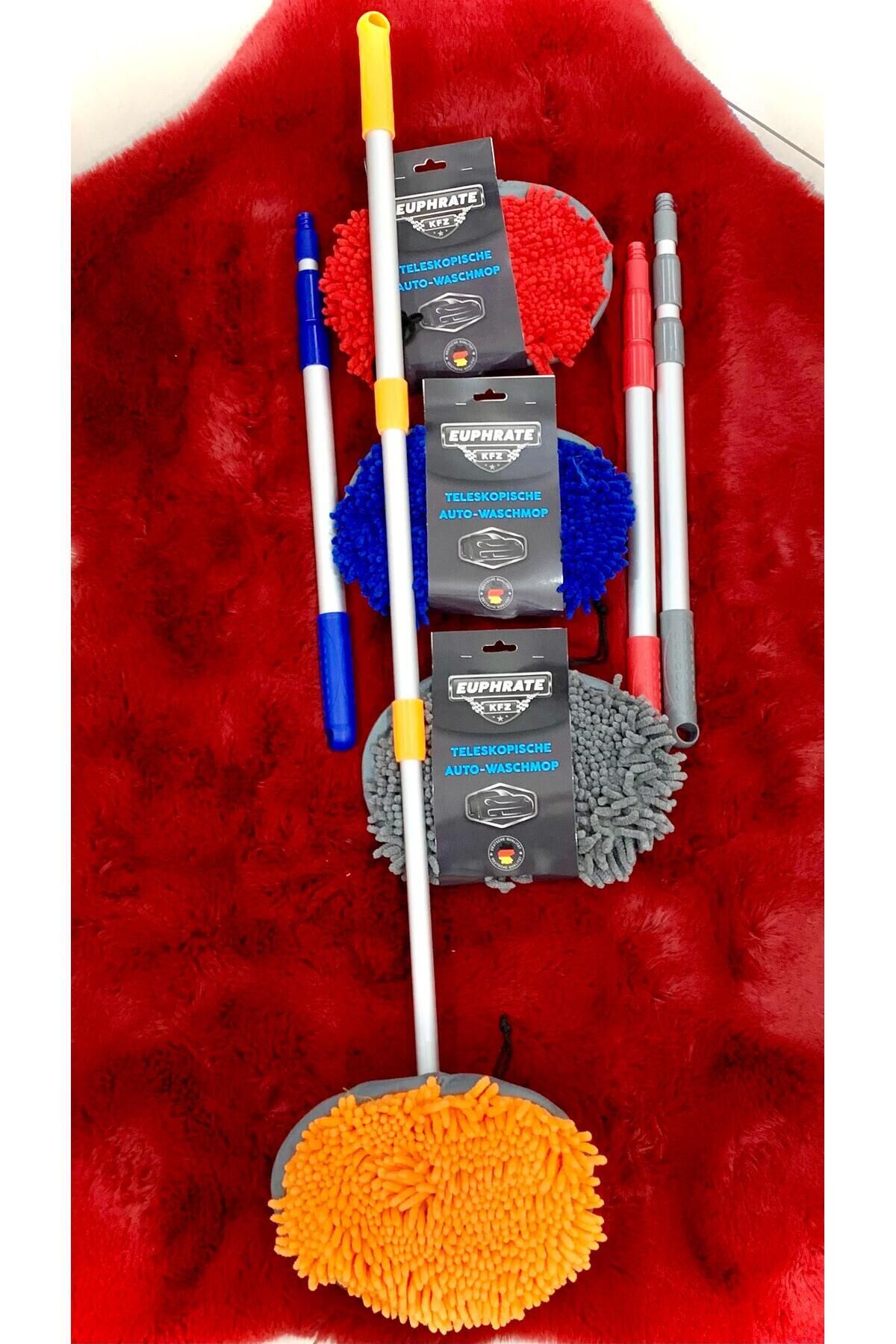 Suff Mikrofiber Teleskopik Araba Yıkama Fırçası - Araba Mopu ( 1 Mop Ve 1 Sopa Set) mavi yeşil kırmızı gri