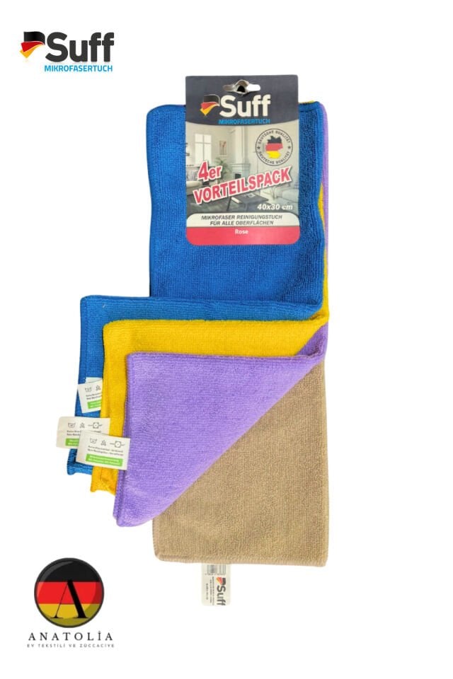 Gül - 4'lü Mikrofiber Genel Temizlik Bezi(40 X 30 CM) 1 Paket