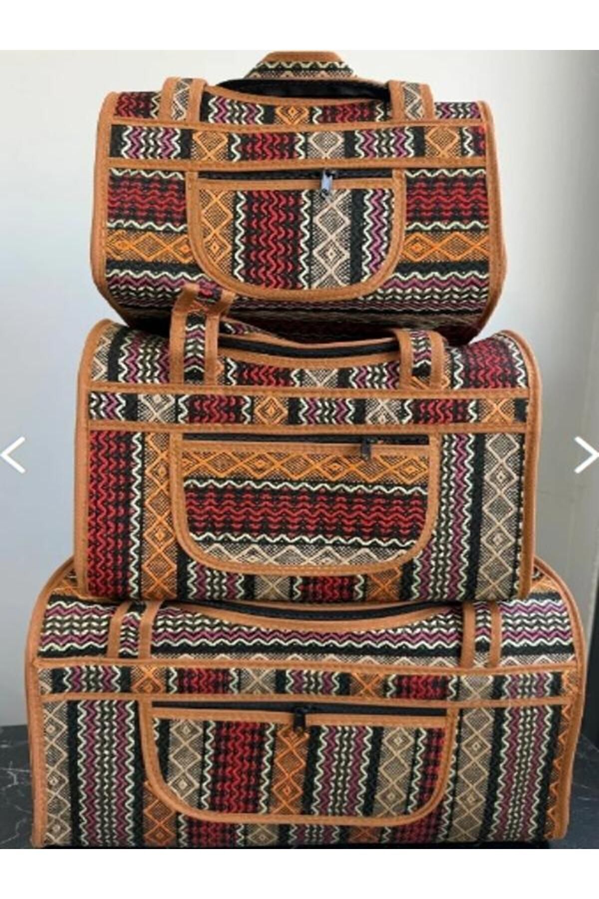 3 lü Hasır Piknik Çantası - Gezi Çantası karışık