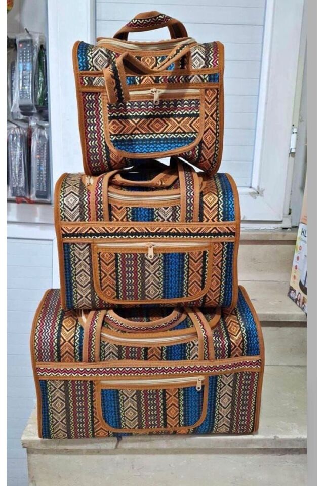 3’lü Hasır Model Kamp,Piknik,Aile El çantası (Renkli) Renkli Standart