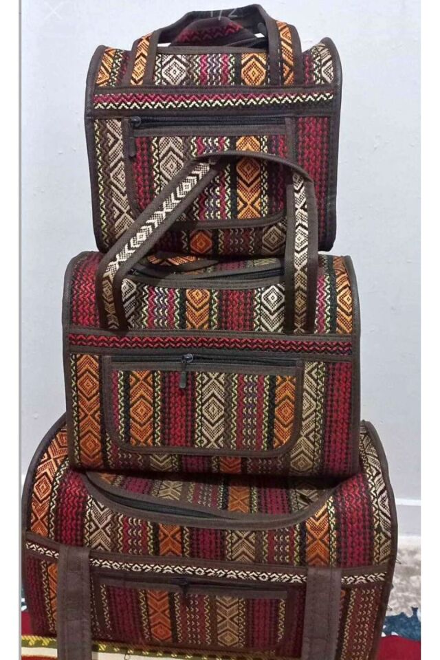 3’lü Hasır Model Kamp,Piknik,Aile El çantası (Renkli) Renkli Standart