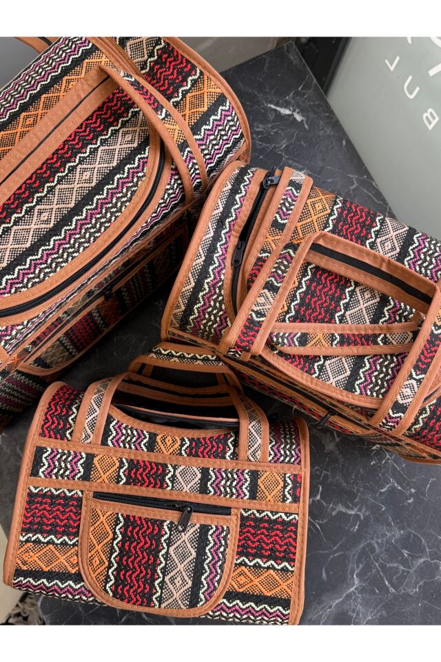 3’lü Çanta Seti Piknik Deniz Çantası Kahverengi 58 x 90