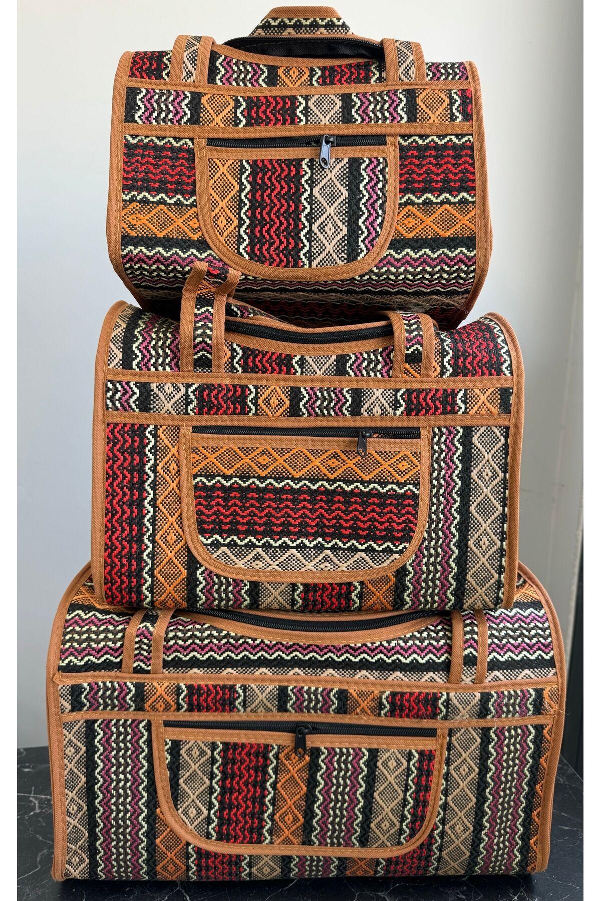 3’lü Çanta Seti Piknik Deniz Çantası Kahverengi 58 x 90