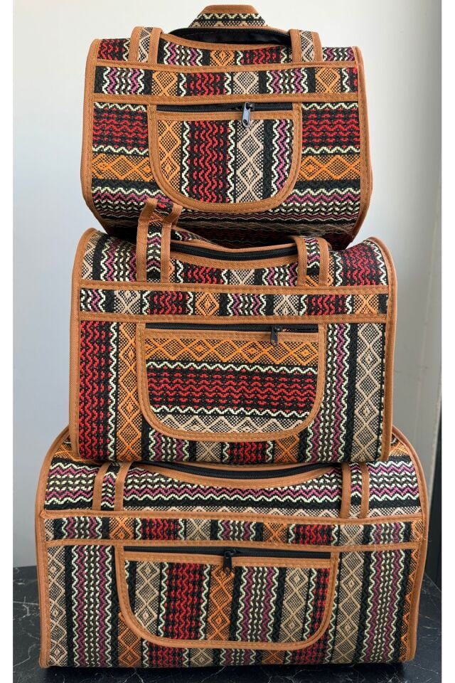 3’lü Çanta Seti Piknik Deniz Çantası Kahverengi 58 x 90