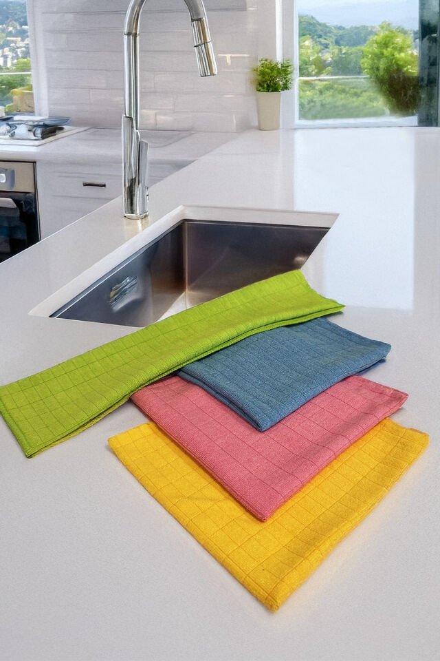 ( 3 Adet ) Mikrofiber Mutfak Temizlik Bezi 40*40 Cm Leke Tutmaz Koku Yapmaz- Mix Renk