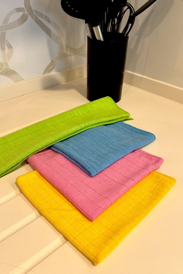 ( 3 Adet ) Mikrofiber Mutfak Temizlik Bezi 40*40 Cm Leke Tutmaz Koku Yapmaz- Mix Renk