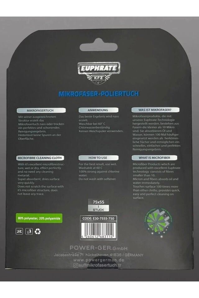 Alman Üretim Mikrofiber Euphrate Tank Bezi 75x55 ÜRÜN KODU E30-7555-750 DESENSİZ (1ADET)