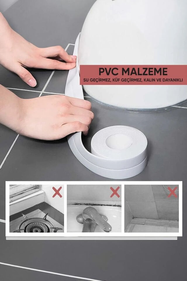 Su Sızdırmaz Geçirmez Bant Lavabo Küvet Kenar Bandı Küvet Duş 3,2 M X 38 Beyaz