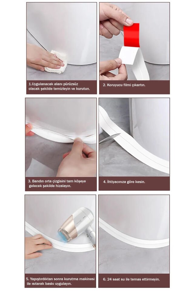 Su Sızdırmaz Geçirmez Bant Lavabo Küvet Kenar Bandı Küvet Duş 3,2 M X 38 Beyaz