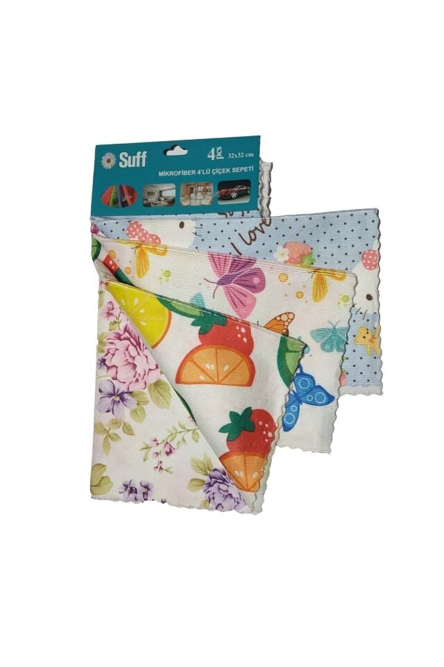 Mikrofiber 4lü Mutfak Bezi Bezi 32x32cm - Çiçek Sepeti