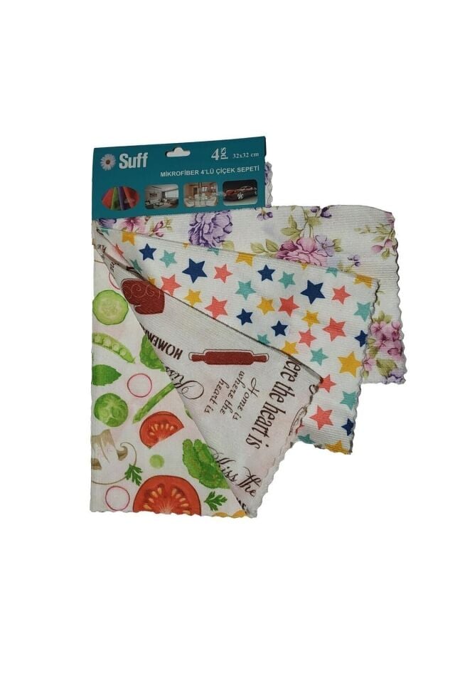 Mikrofiber 4lü Mutfak Bezi Bezi 32x32cm - Çiçek Sepeti